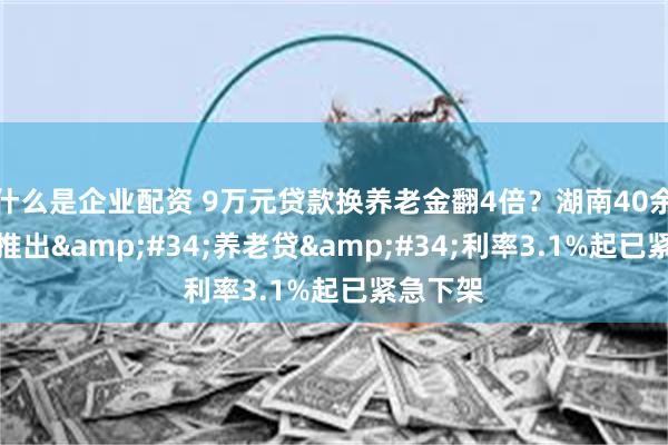 什么是企业配资 9万元贷款换养老金翻4倍？湖南40余家银行推出&#34;养老贷&#34;利率3.1%起已紧急下架